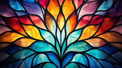 Stained glass window background with colorful Leaf and Flower abstract.	 - obrazy, fototapety, plakaty