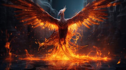 Phoenix rising from flames - obrazy, fototapety, plakaty