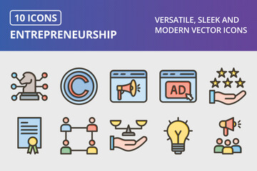 Entrepreneurship Thick Line Filled Colors Icons Set