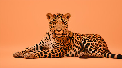 Leopard with a bitten ear at Colour peach fuzz background 