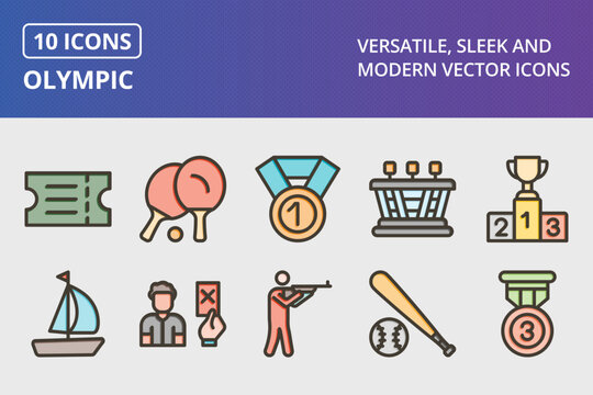 Olympic Thick Line Filled Colors Icons Set