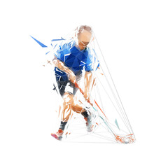 Floorball player, isolated low poly vector illustration. Team sport ahtlete, geometric drawing