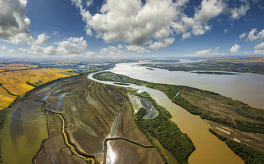Aerial photography of autumn scenery in the Huachuan section of the Songhua River