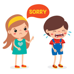 Cartoon Little Kid Saying Sorry