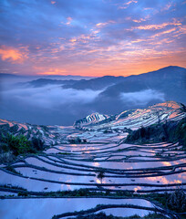 Yunhai Terraced Fields in the Morning of Nanuo Township, Yuanjiang, Yunnan