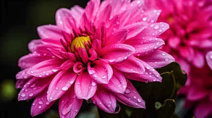 Foto op Plexiglas Rain-kissed vibrant pink dahlia blossom © thodonal