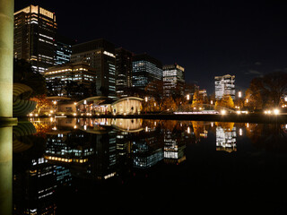 Fototapeta na wymiar 東京都の都心の東京駅周辺の高層ビルの夜景の景色