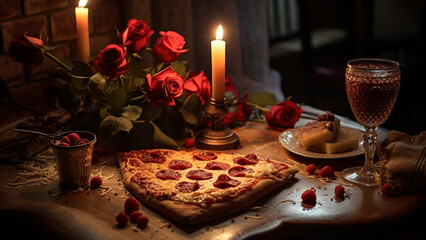 Fototapeta premium consume love with a pizza and wine