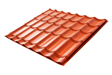 red  slate tiles profile for the roof, isolated on transparent background