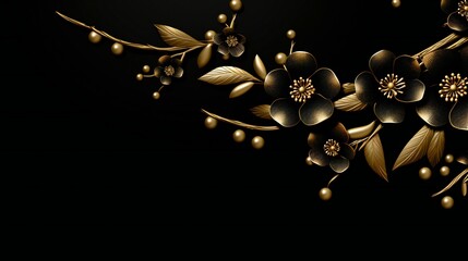 Elegance in Darkness: Gold Floral Elegance on a Luxurious Deep Black Background