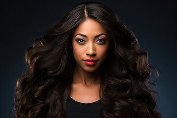 Fototapeta premium hair shiny luxurious long woman Black beautiful beauty girl curly female fashion face young coiffure attractive glamour african healthy afro people skin honed cute make-up curl look style ethnic