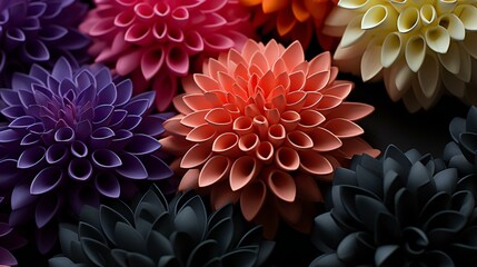 Mesmerizing Array of Dahlia-Inspired Floral Art in Shades of Purple, Red, and Yellow