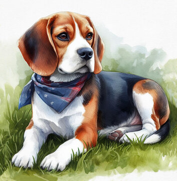 Watercolor drawing of beagle dog