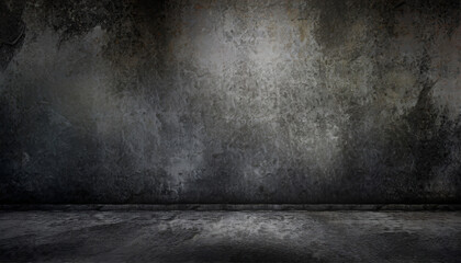 Grunge background with space for text, abstract dark texture, old street wall and light stains and scratches - obrazy, fototapety, plakaty
