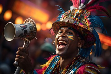 Lively Beat at Carnival: Musician's Vibrant Maraca Performance