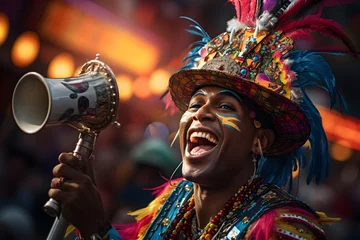 Crédence de cuisine en verre imprimé Brésil Lively Beat at Carnival: Musician's Vibrant Maraca Performance