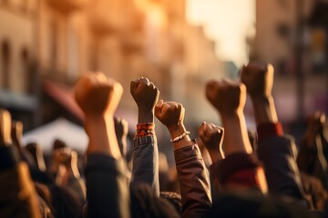 Surreal Realism: Bright Light Closeup of Raised Fists
