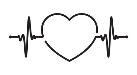 Vector medical pulse line with a picture of a heart. White background.