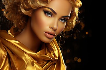 makeup professional shiny golden holiday girl model Beauty gold fashion make-up skin jewellery sexy woman face closeup isolated facial eyeshadow glowing yellow shimmer glamour accessory shine © sandra