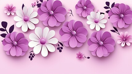 Pastel Paradise: A Delicate Array of Soft Purple and White Flowers on a Pink Canvas