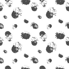 Seamless pattern of gray spots and splashes. Black circles and blots. Vector illustration