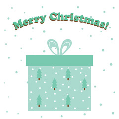 A Merry Christmas greeting card with a green gift box vector illustration. 