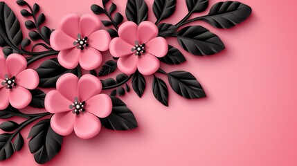 Delicate Pink Flowers and Dark Leaves - Beautiful Contrast in Contemporary Floral Design Art