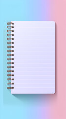 Un cuaderno en blanco sobre un fondo rosa y gris usando un estilo de dibujo lineal, al estilo violeta claro