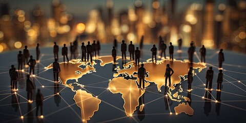 Connecting paths. Futuristic into corporate network. Digital city of business diverse group of individuals embark on journey of connectivity. Silhouettes innovation and web of opportunities