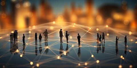 Connecting paths. Futuristic into corporate network. Digital city of business diverse group of individuals embark on journey of connectivity. Silhouettes innovation and web of opportunities
