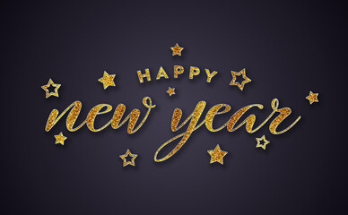 Naklejka na ściany i meble Happy New Year greetings card with glossy diamond effect. Shiny 2024 wishes on blue. 3D rendering
