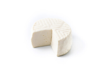 Sliced fresh white cheese from cow's milk isolated on white background