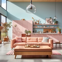 living room interior design retro style with pastel color and material scheme living room house beautiful modern retro style decorative ideas cocnept