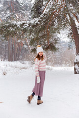 girl in the winter forest, snow in the forest, winter mood

