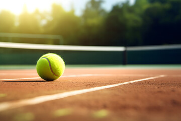 Athletic Sports Action - Tennis Ball on Court - Generative AI - obrazy, fototapety, plakaty