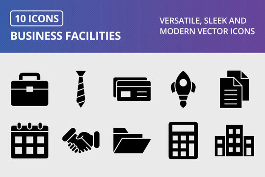 Business Facilities Glyph Icons Set