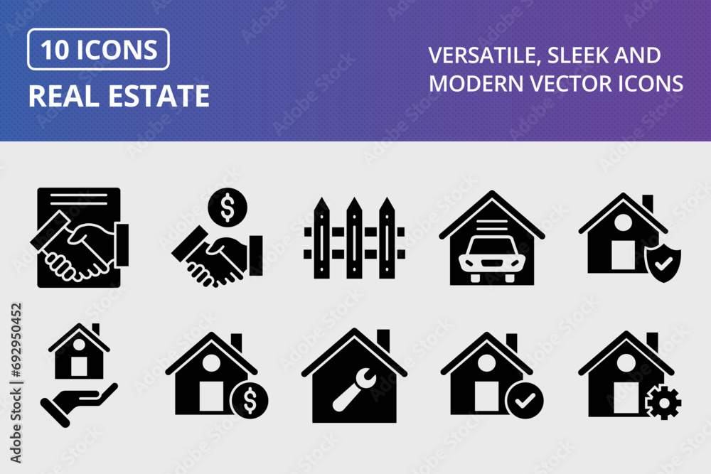 Wall mural real estate glyph icons set