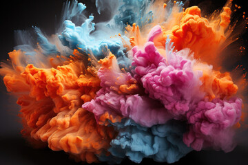 Vivid abstract image of colorful ink explosion in water, resembling a dynamic and vibrant artistic...