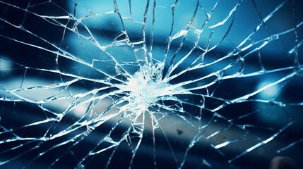 Naklejka na ściany i meble Car glass broken in cracks abstract background.