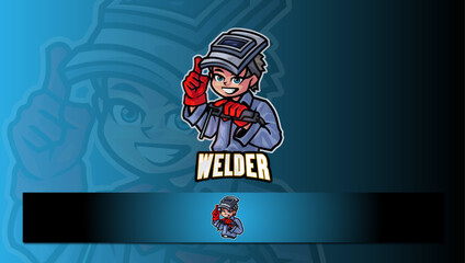 american football player with ball Welder mascot logo 