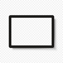 Mockup of black portable tablet with blank screen.