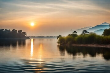 Obraz premium sunset over the lake