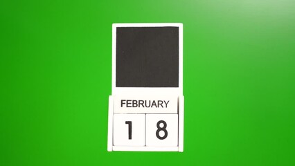Calendar with the date February 18 on a green background. Illustration for an event of a certain date.