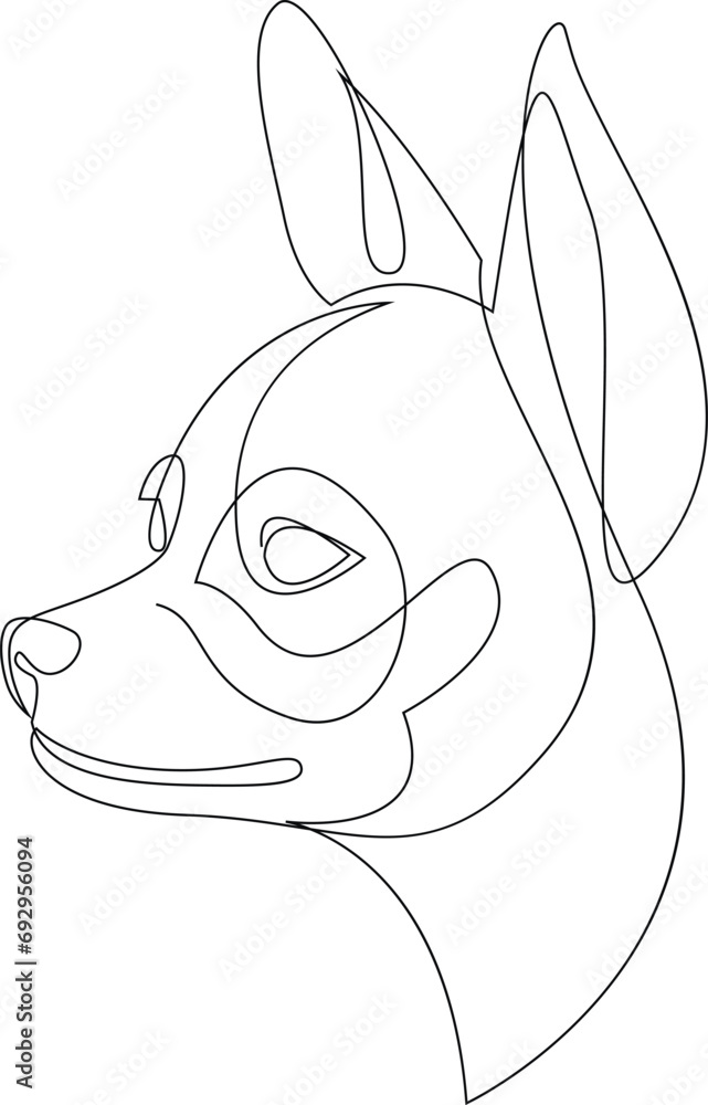 Poster continuous line chihuahua. single line minimal style small dog vector illustration. portrait.