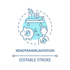 2D editable blue xenotransplantation icon, monochromatic isolated vector, thin line illustration representing cell therapy.