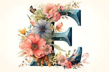 Whimsical Watercolor Illustrations: Vibrant 'E' Clipart with Floral Touches