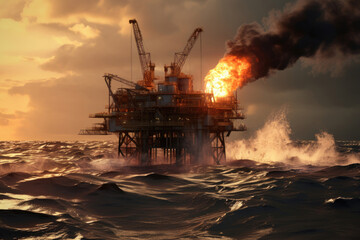 Fototapeta na wymiar An offshore oil rig against the backdrop of the open sea