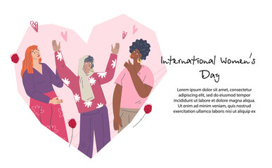 Banner for International Women's Day, women's achievements and a call for gender equality. Support and appreciation for the women banner or poster concept, flat vector illustration isolated on white.