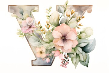 Colorful 'Y' Clipart: Watercolor Flowers for Nursery Decor