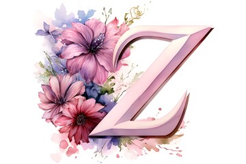 Whimsical 'Z' Clipart: Playful Watercolor Illustration with Floral Elements for Nursery